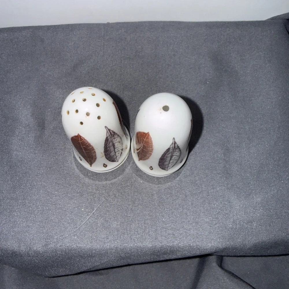 Vintage Salt And Pepper Small With Feathers And Gold Trim Hand Painted